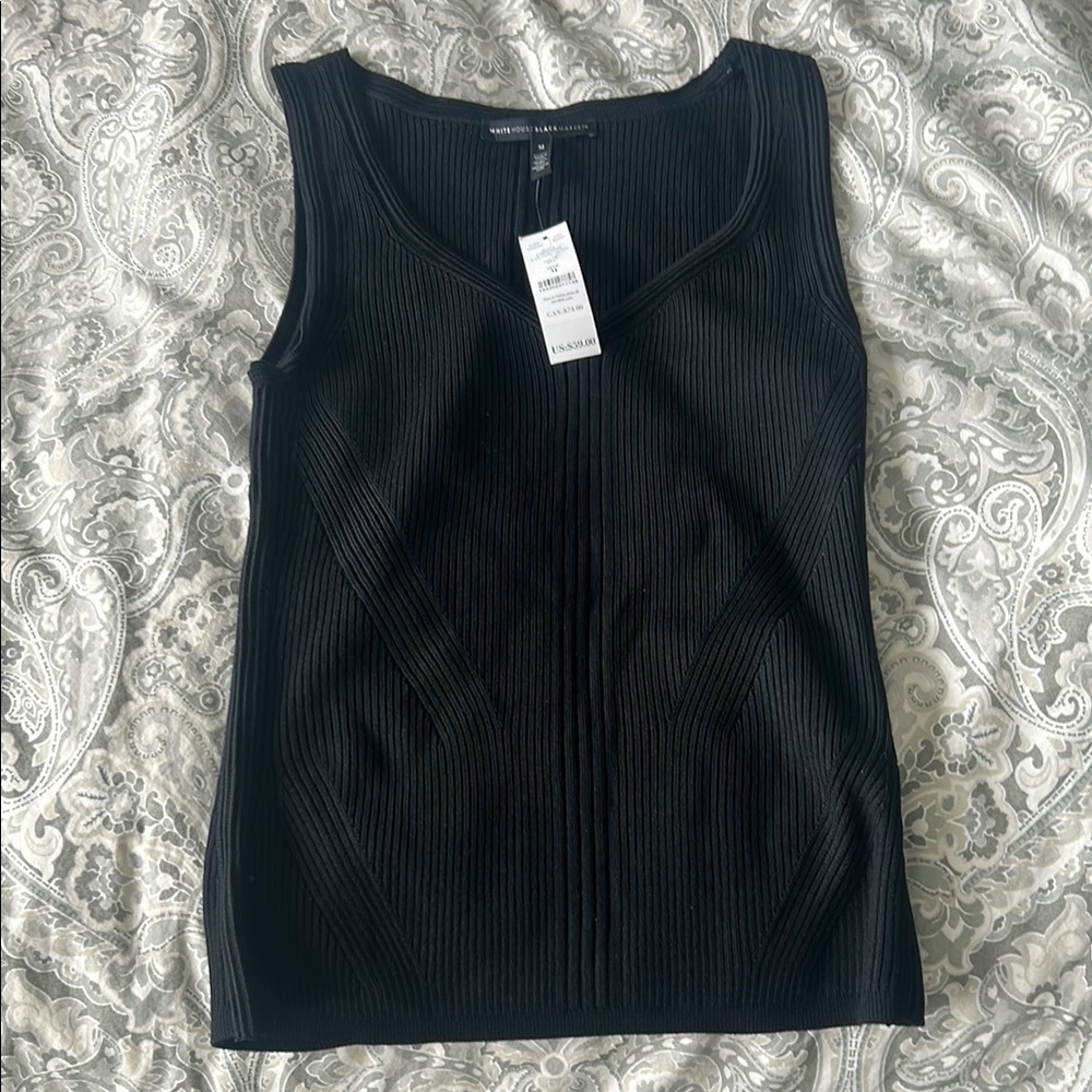 White House Black ribbed v- neck knit Tank Top